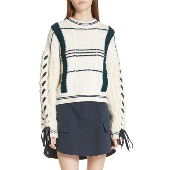 NWT Carven Size Small Cable Knit Merino Wool & Alpaca Sweater Ivory MSRP $690 - Picture 1 of 14